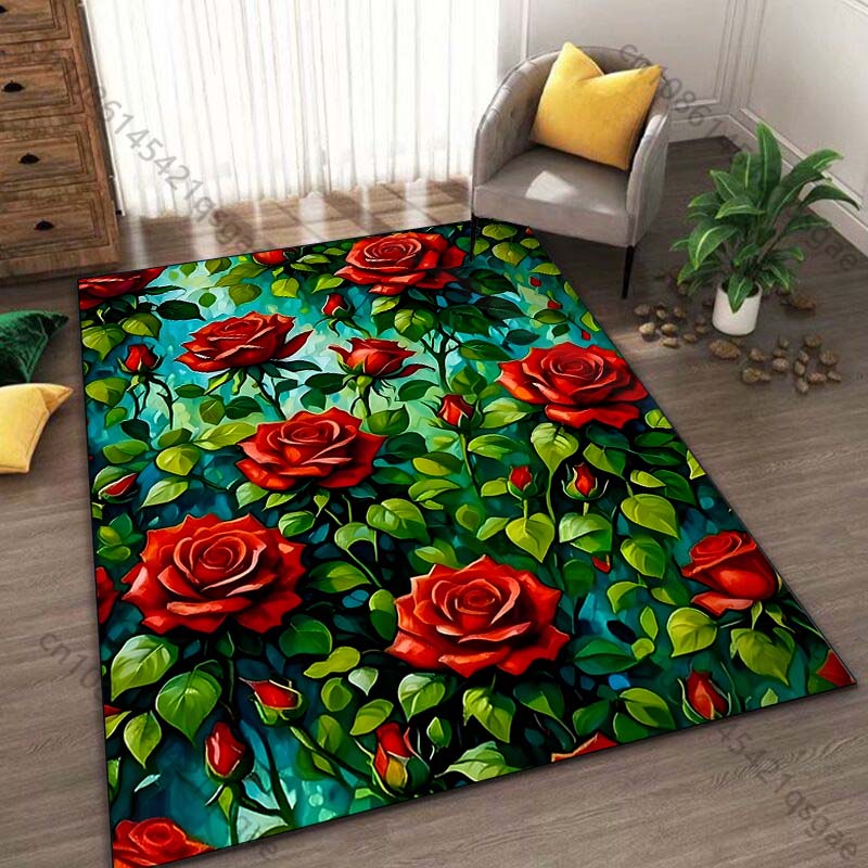 Multi Size Beautiful Roses Print Carpet for Living Room Bedroom Bedside Bathroom Floor Mat Area Rug Sofa Mat Home Decor