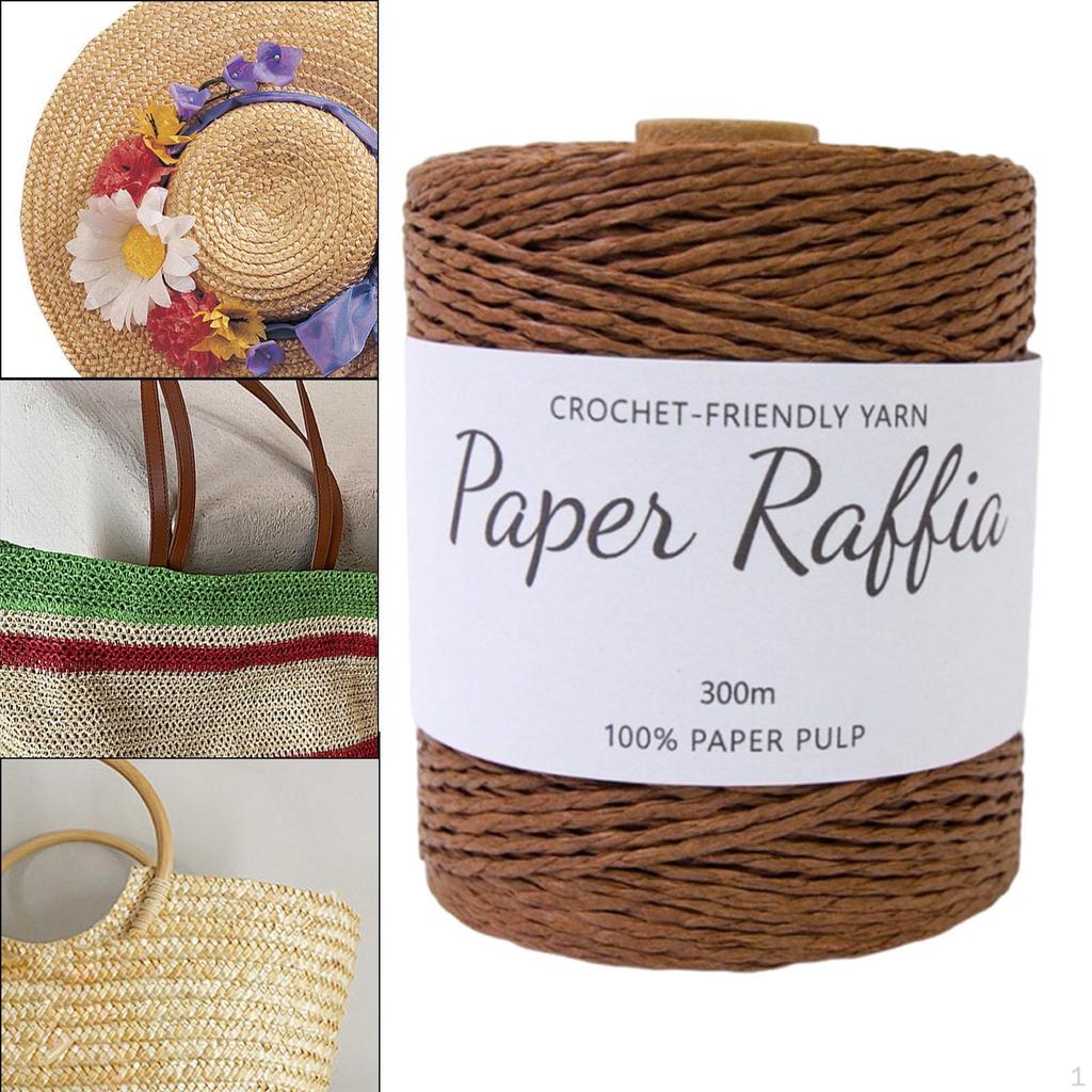 Cotton Raffia Yarn 328 Yards Lightweight Round String Soft for Crocheting Bags DIY Crafts Beach Hat
