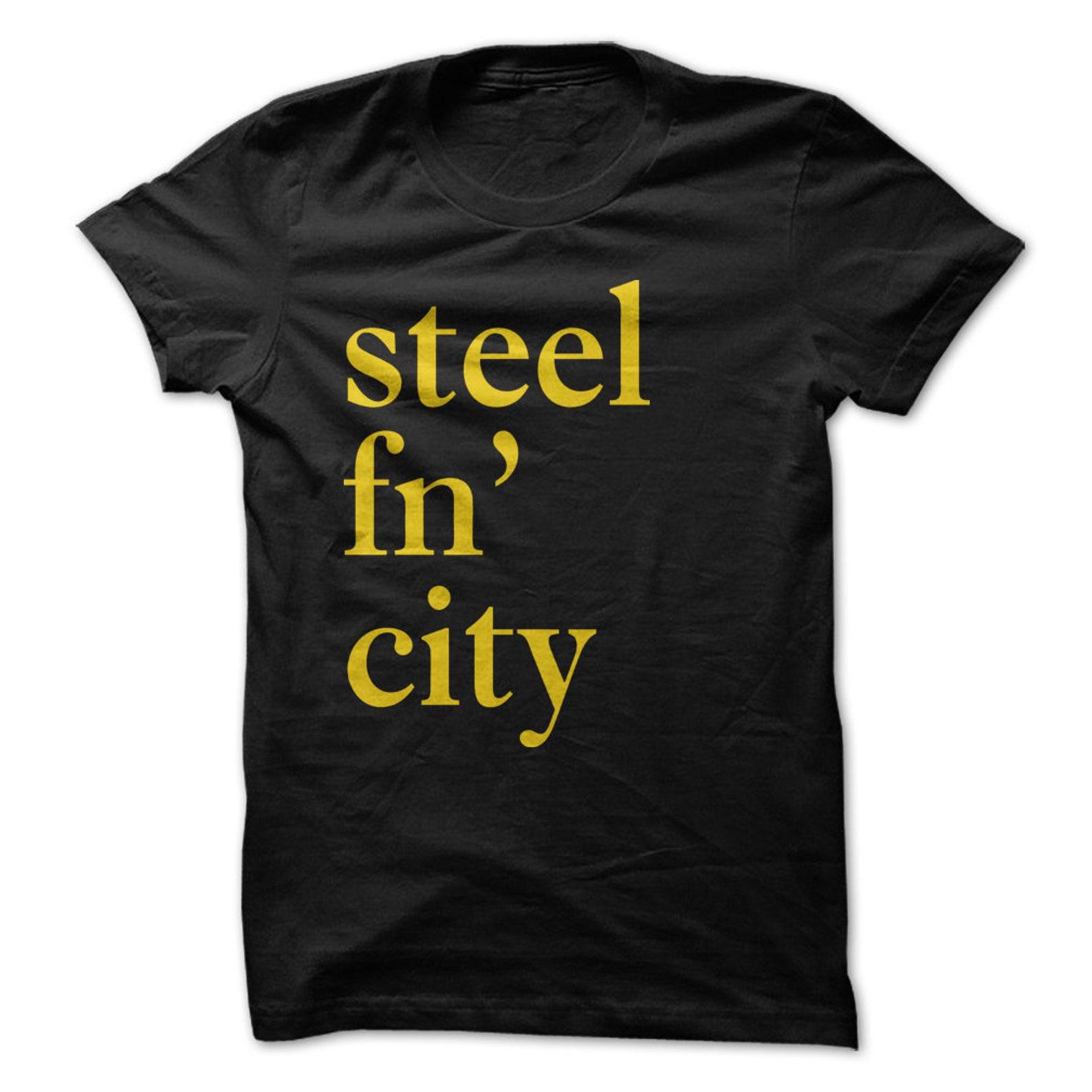 Steel fn City T-Shirt Design - Black Shirt with Gold Print 3XL