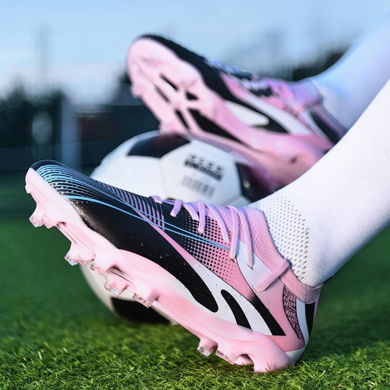 Professional Long Spikes Football Field Cleats Men Women Trend Pink Soccer Shoes Society Man Trainers Futsal Sneakers Size 33-46