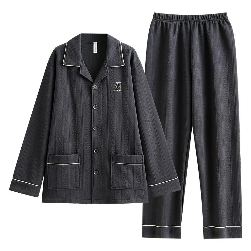 Pajamas Men'S Spring And Autumn Thickened Pure Cotton Long Sleeve Interlayer Air Cotton Homewear Men'S Autumn And Winter Thin Padded Cotton Suit