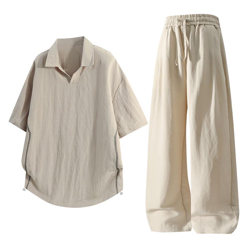 Men's Summer Ice Silk Lyocell Casual Polo Set - Loose, Sweat-Absorbent, Short Sleeve Sportswear Two-Piece.