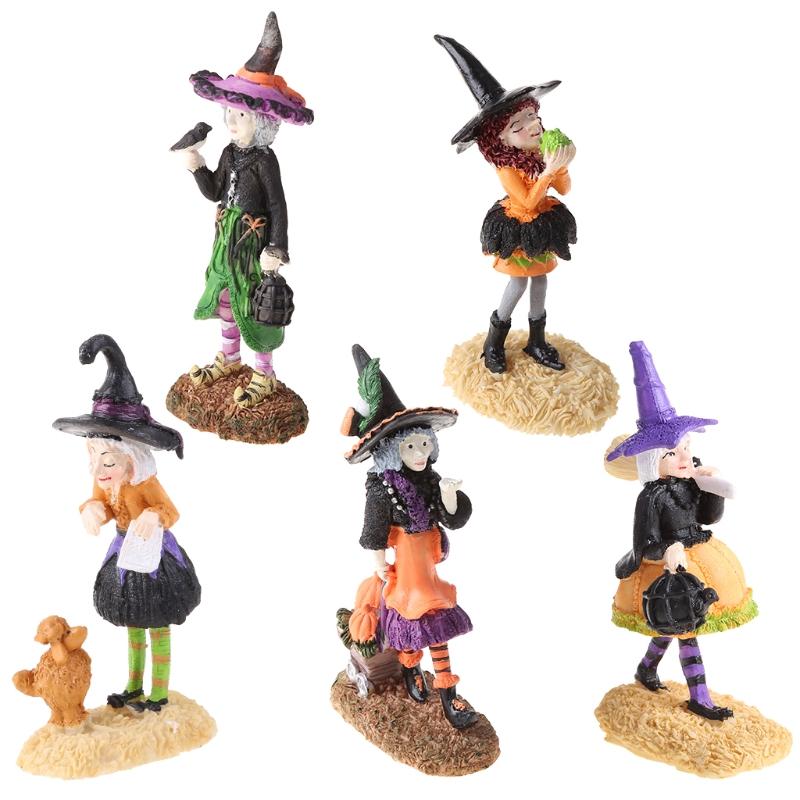 Halloween Gift Witch Toy Miniature Resin Garden Statue Desktop Art Crafts X3UC