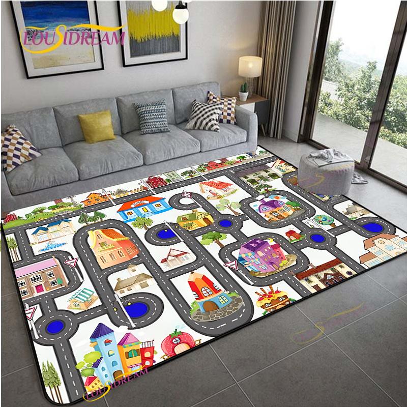 Alfombra Road Traffic Rout Map Carpet Living Room Sofa Coffee Table Bedroom Rugs Kitchen Kid Play Anti-slip Floor Mat Home Decor