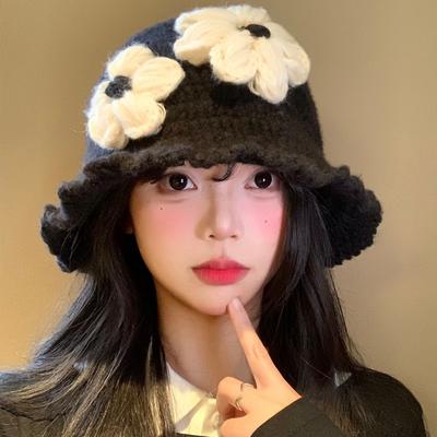 Popular Fisherman Hat Children Winter Three-dimensional Flowers Plush New Internet Celebrity Temperament Versatile Warm Bucket Hat