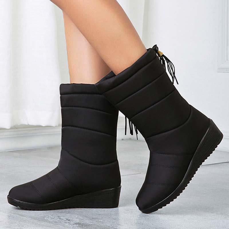 Fashion Snow Women Boots Flat Shoes Woman Warm Ladies Shoes Zipper Women's Boots Soft Comfortable Women's Winter Shoes Botas Mujer