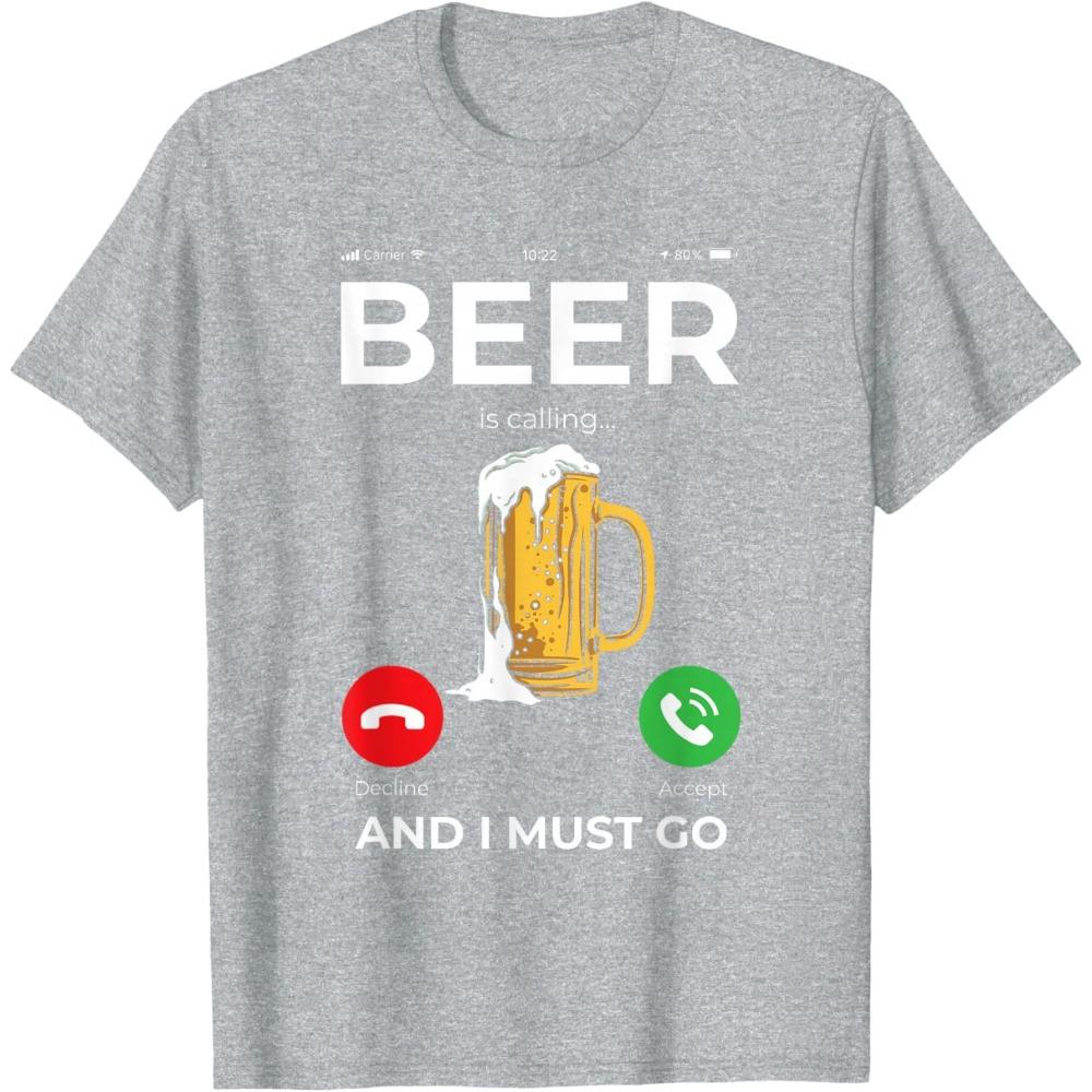 Damen Sommer Bier Ruft und Ich Muss Gehen Print T-Shirt Lässig Lustig Bier Grafik Kurzarm Tee Top
