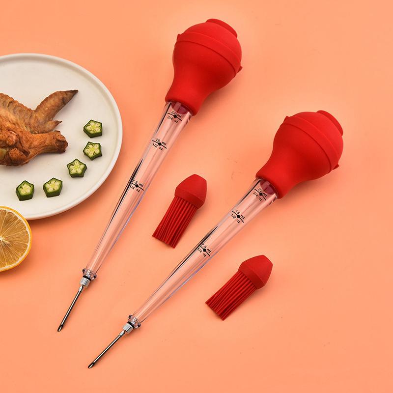 Turkey Baster Set of 4, Quality Silicone Bulb Including Meat Arinade Injector Needle with Barbecue Basting Brush