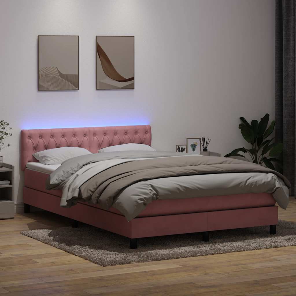 Continental Bed With Mattress, Pink, 160X210 Cm, Velvet