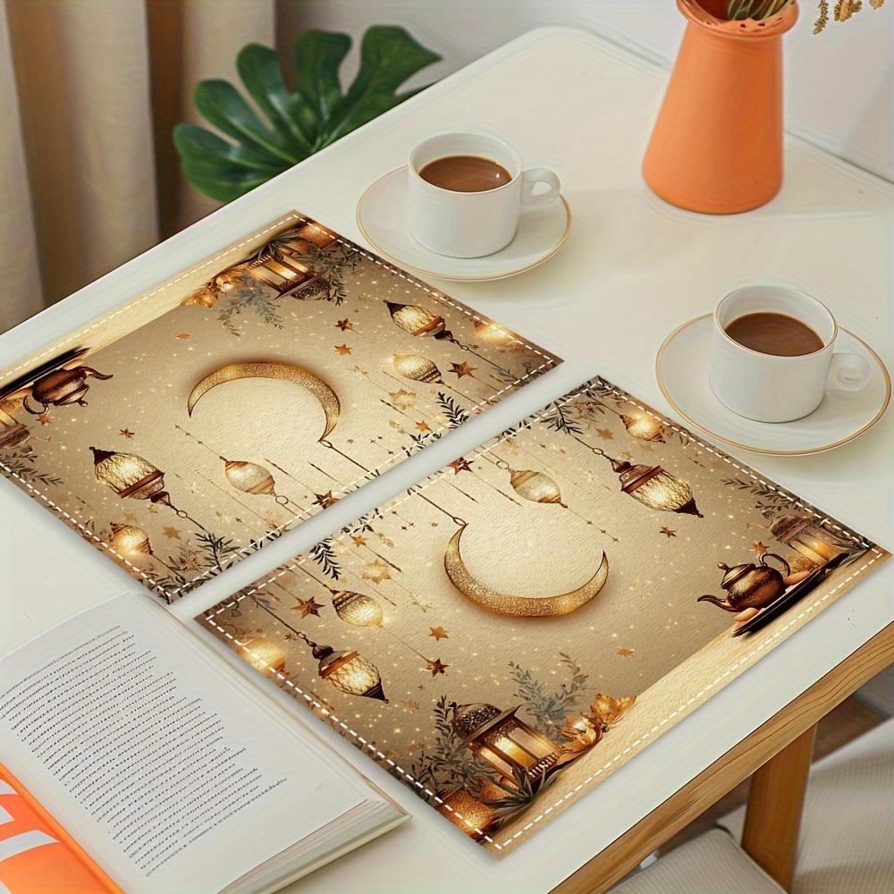 4-Pack Ramadan Lantern Moon Stars Placemats, Rectangular Table Mats, Heat Resistant Dining Table Protectors, Restaurant Decor
