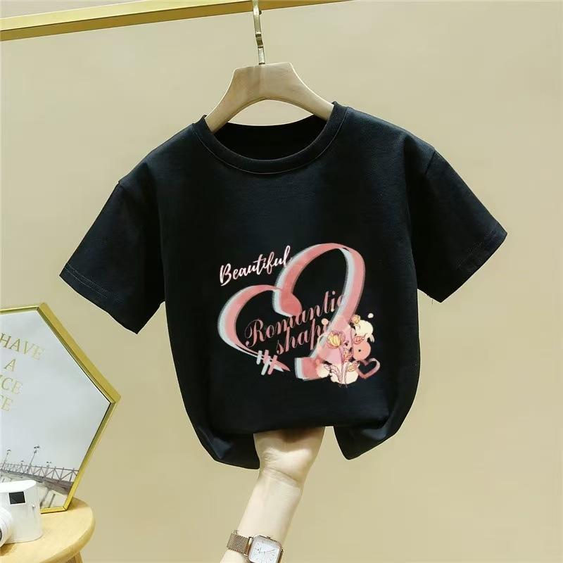 Girls Summer Cotton Short Sleeve T Shirt Trendy Fashion Top For Big Kids Children Casual Cool Half Sleeve Tee