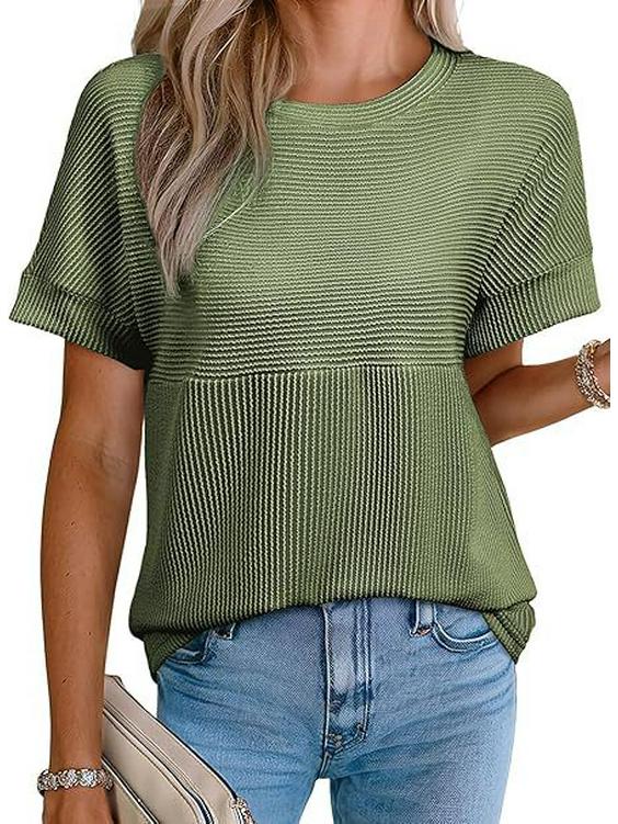 2026 European & American Women's Summer Casual Solid Color Round Neck Short Sleeve Loose T-shirt