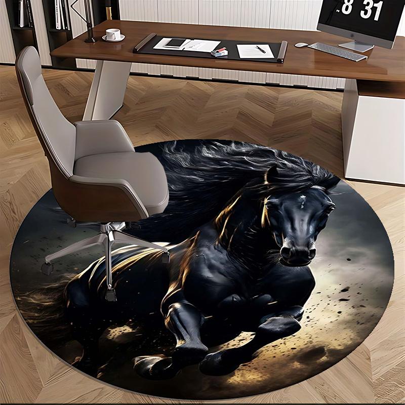 Black Horse,Fantasy Artwork Chair mat Round Rug Office carpet, Machine Washable, Non slip, Suitable for Living Rooms, Bedrooms