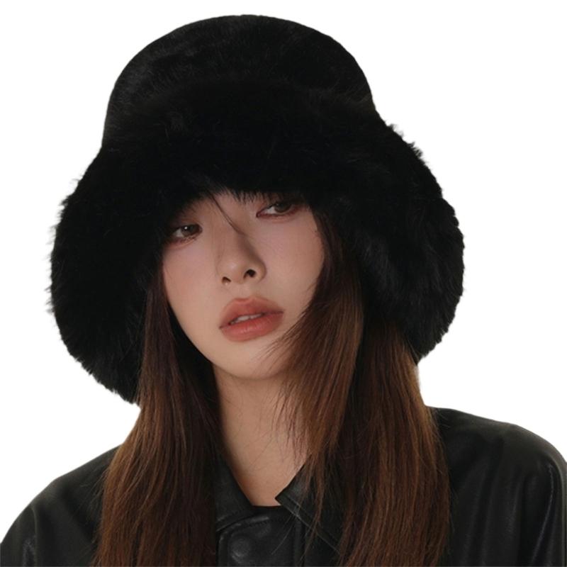 Women Fleece Lined Fisherman Hat Winter Warm Plush Bucket Hat for Outdoor Fashion Headwear Accessory For Cold Weather чёрный