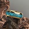 Stylish Unisex 316L Stainless Steel Wedding Ring - Golden Plated with Simulated Turquoise Inlays, December Birthstone, Elegant Bohemian Design for Cas