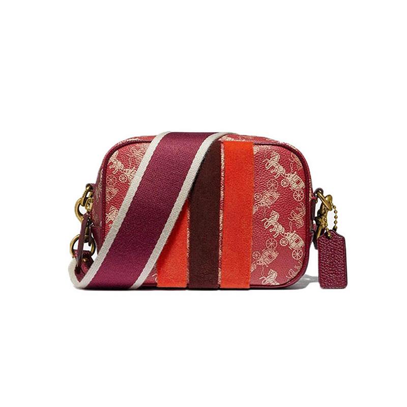 COACH Camera 16 Carriage Stripe Print and Rainbow Pattern Camera Bag Women s Small Pink розовый