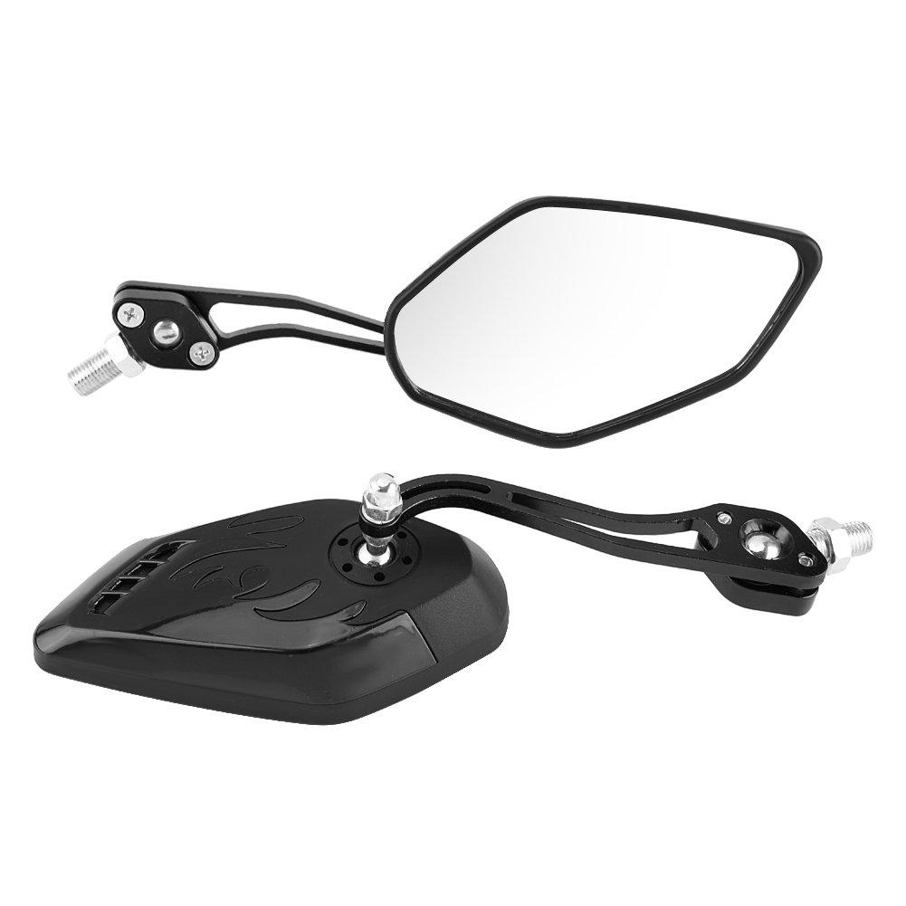 V geby 2pcs Motorcycle Side Mirror Rearview Mirror Adjustable Aluminum Flame Pattern Bike Scooter 10mm 8mm(Black)