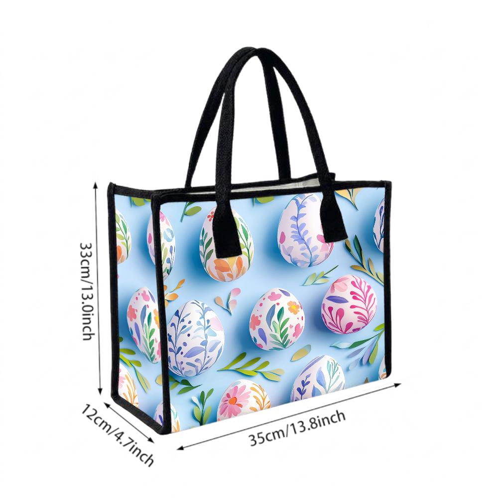 Easter Egg Print Tote Bag Fashion Large Capacity Casual Handbag for Daily Shopping Outdoor Use