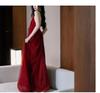 New Chinese-Style Red Backless Off-Shoulder Bridal Toast Dress with Festive Tulle