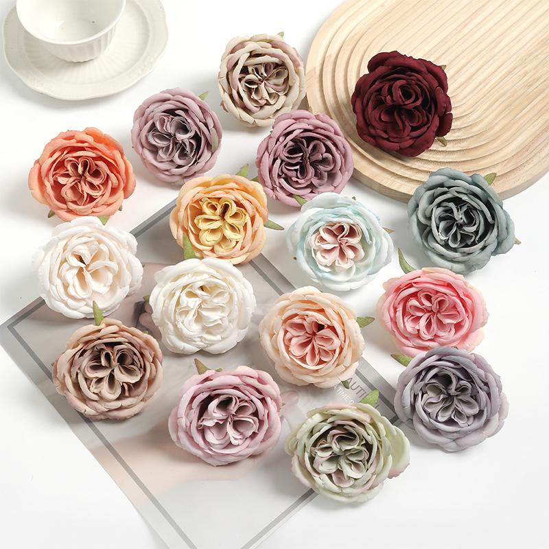 1/2/5Pcs Silk Retro Rose Heads Artificial Flower Decor Wedding Bridal Hairdress Home Party Decoration Fake Flower Wall Accessory
