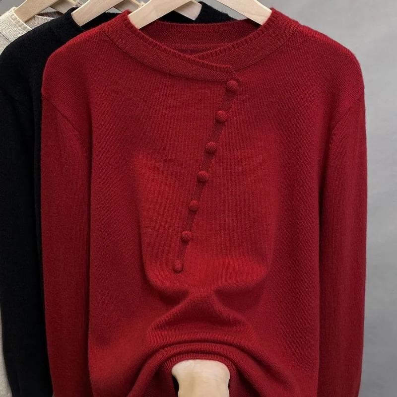 

Свитер для женщин зимний хлопковый утолщенный пуловер теплый вязаный эластичный с длинным рукавом оверсайз джемпер свитер топы S красный