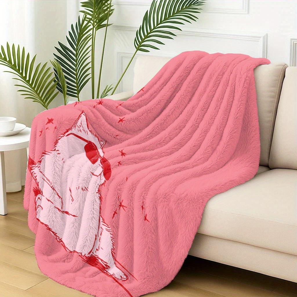 Rosa Katzendesign Muster Flanell bedruckte Decke geeignet für alle Jahreszeiten geeignet für Wohnzimmer Büro Sofa und Reisen