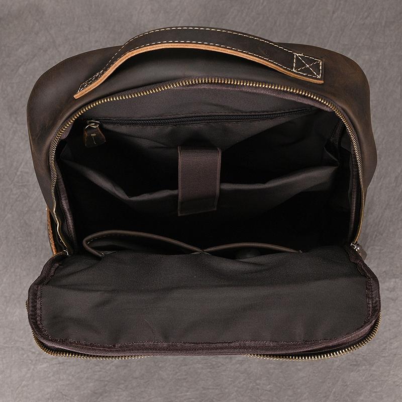 Vintage Men's Crazy Horse Leather Backpack Genuine Leather Retro Rucksack Large Classic Travel Backpack Big Laptop Computer Bag