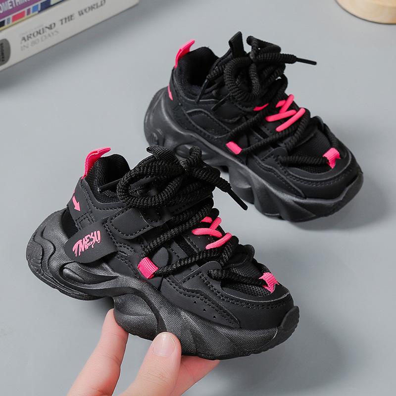 

Kids Black And Pink Lace Up Chunky Sneakers 26 чорний