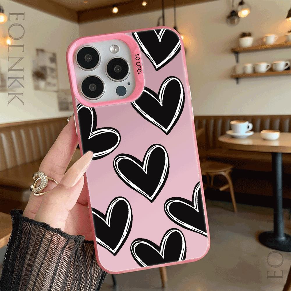Black Hand-Drawn Hearts Pattern Hard Phone Case for Xiaomi Redmi Note 15 14 13 12 11 Pro Plus Shockproof Protective Cover
