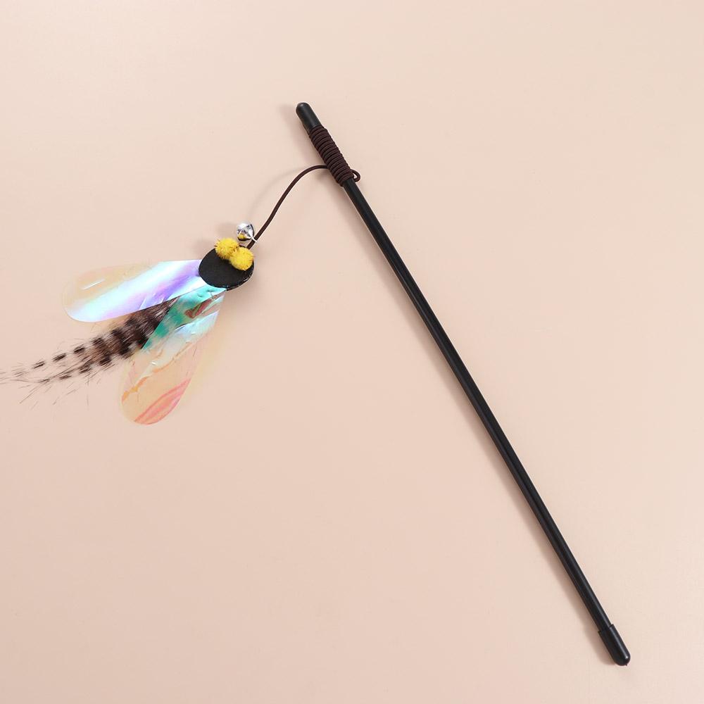 Simulation Insect Cat Teaser Stick Detachable with Bell Cat Feather Toy Random Color Bite Resistant Pet Interactive Toy