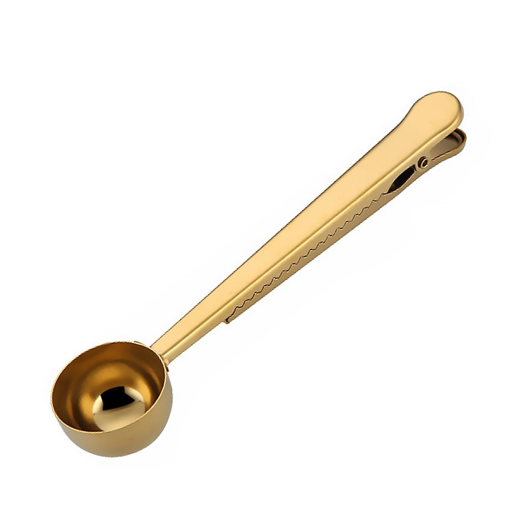 Ground Coffee Measuring Stainless Steel Spoon Scoop With Bag Sealing Clip