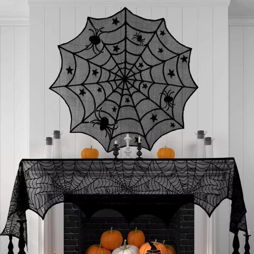 Dark Style Halloween Tablecloth Hand Washable Bat Curtain Creative Lace Curtain Door Decor