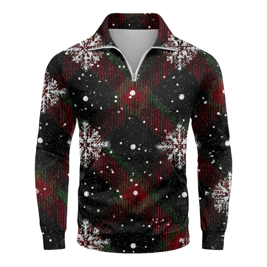 Men's Loose Casual 1/4 Zip Sweatshirt Fashion Printed Long Sleeve Top With Pockets
