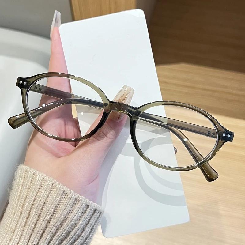 Korean Retro Oval Frame Blue Light Blocking Glasses Women Men Fashion Trendy Anti Blue Ray Plain Eyewear Decorative Eyeglasses