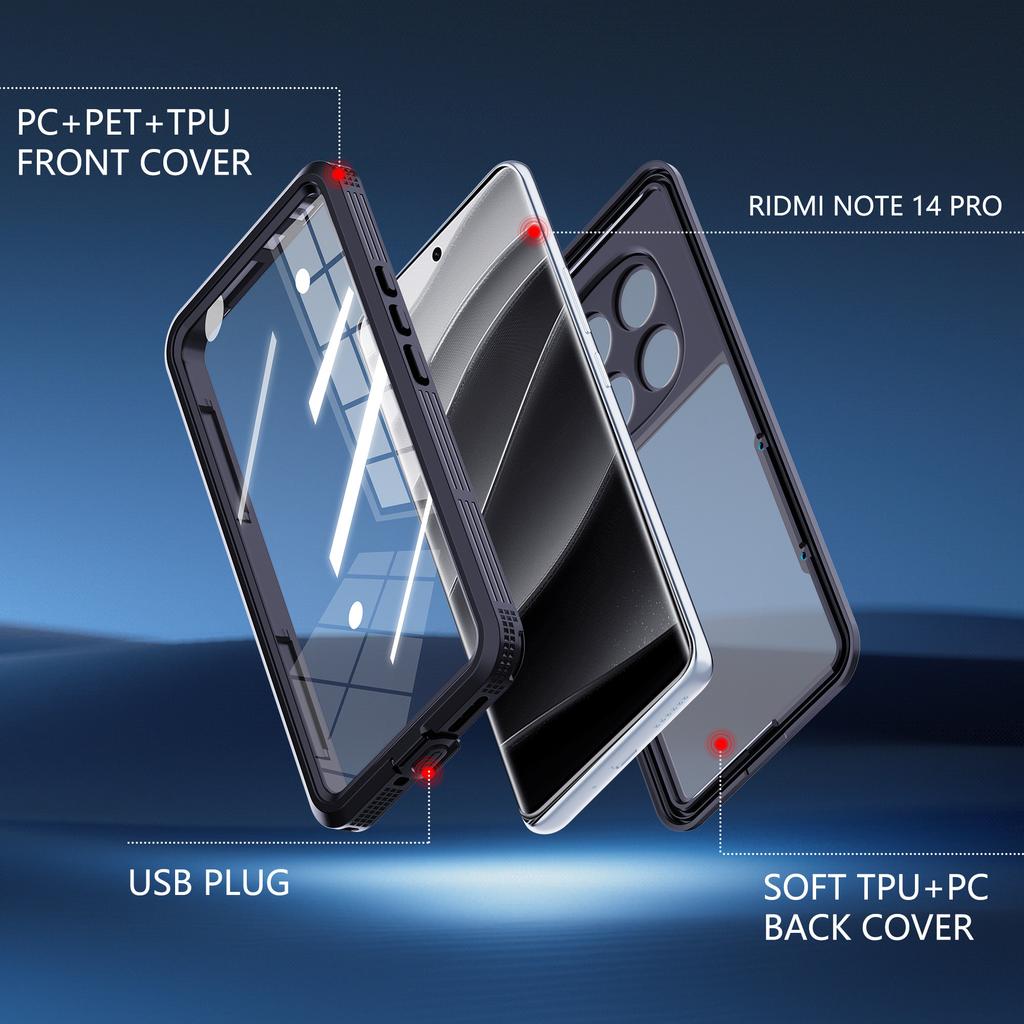 REDPEPPER For Xiaomi Redmi Note 14 Pro 5G IP68 Phone Case Clear Back Waterproof Cover
