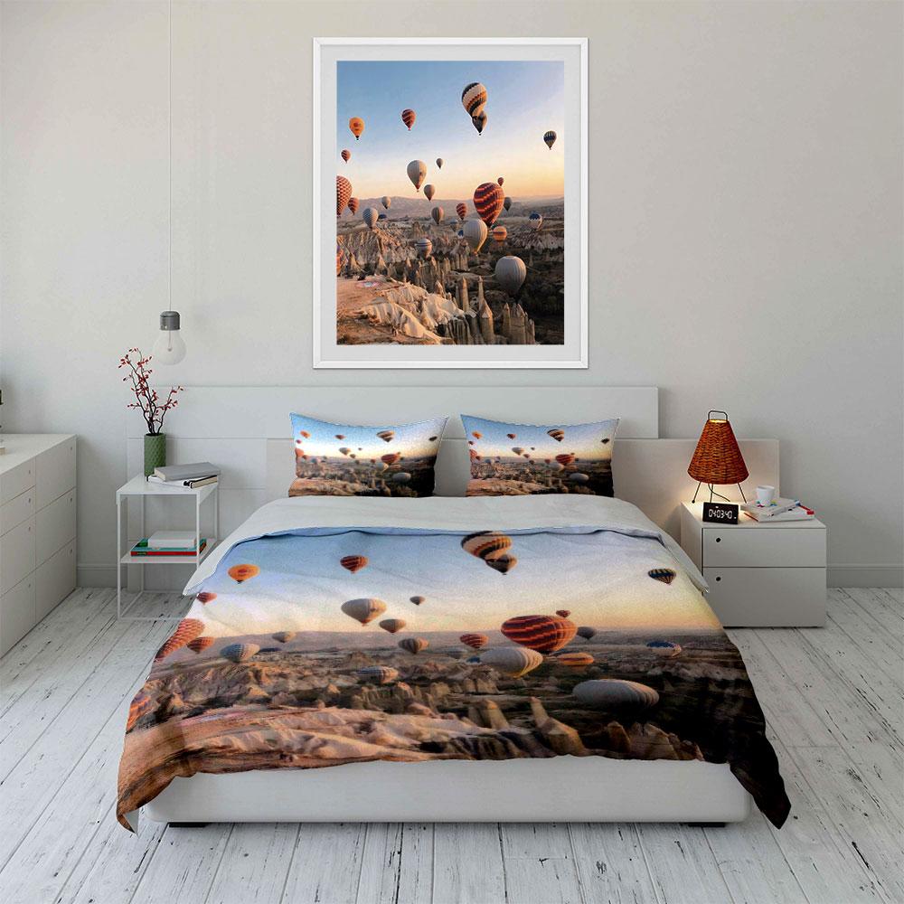 Colorful Hot Air Balloon Adventure Set Kid'S And Adults' Bedroom Decor, Exquisite Three-Piece Bedding Set Gift