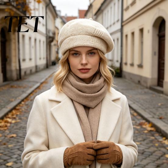 Stylish French Style Beret Knitted Hat for Women, Winter Warm Painter Cap, Fleece Fashionable Solid Color Lined, Cozy Artist Cold Weather Weekend