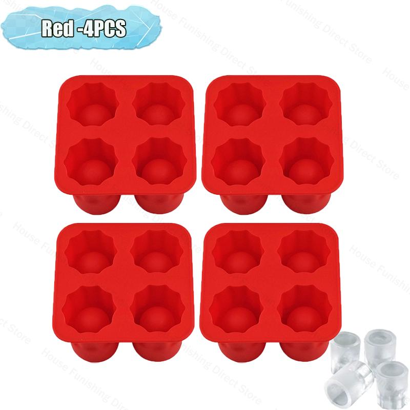 4 Cup Shape Silicone Ice Cube Mold Tray Summer Bar Party DIY Cold Drink Ice Compartment Mold Ice Cup Ice Cube Tray Kitchen Tool