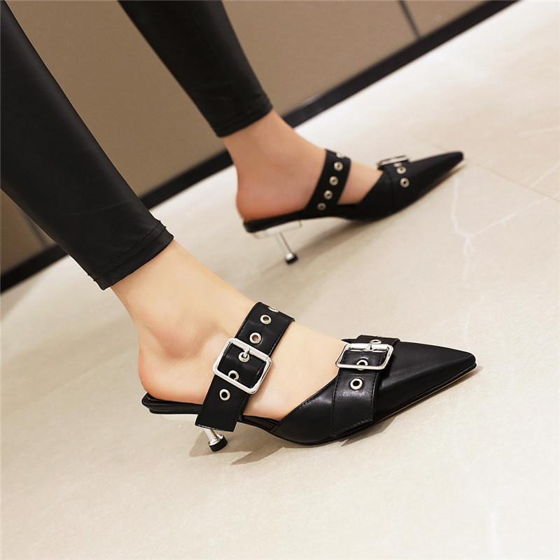 Women's High-heeled Slippers Summer New European and American Style Sexy Small Pointed Thin Heel Large Size Muller Shoes