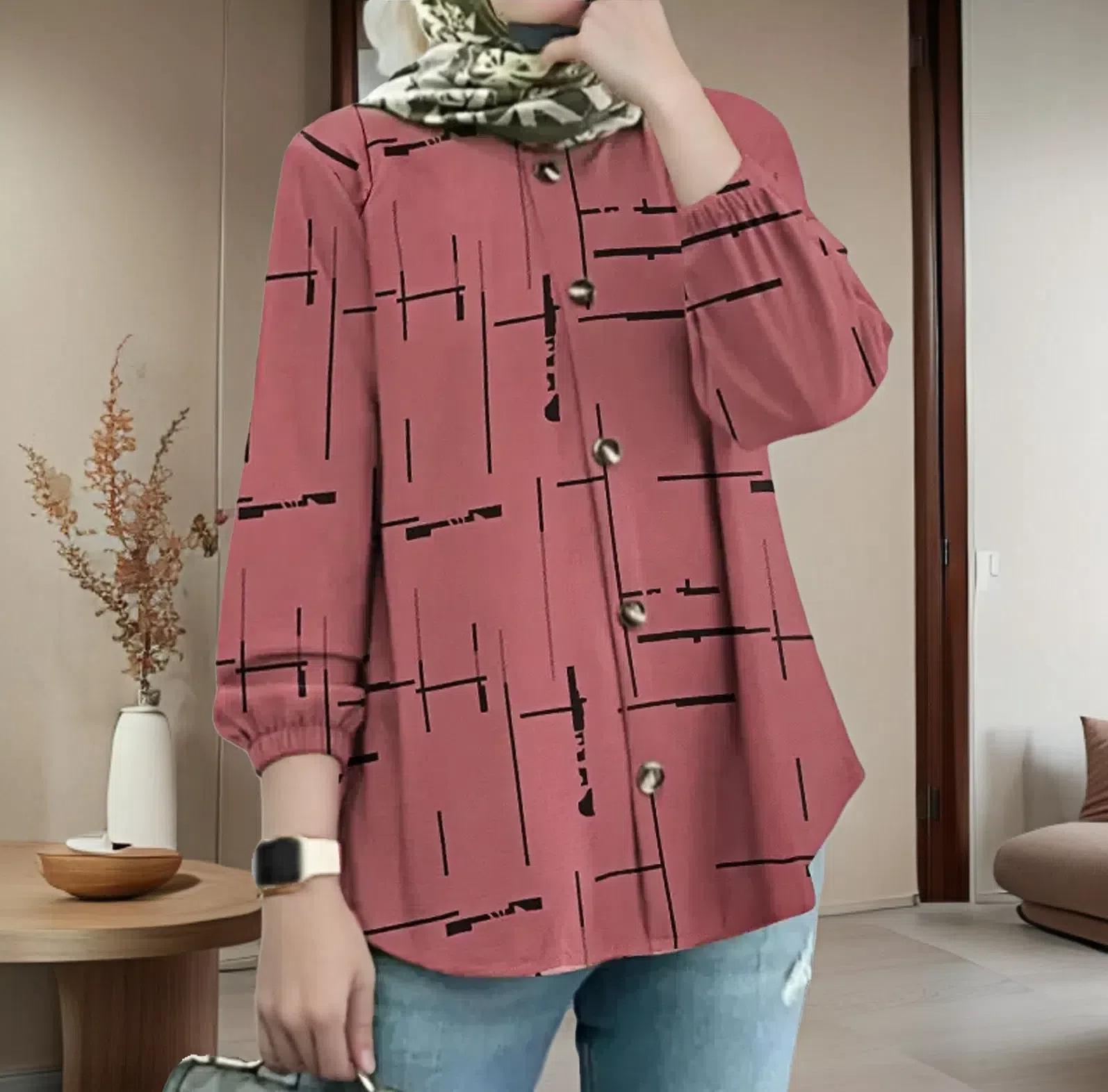 

Женская мусульманская блузка с принтом, рукавами-фонариками, повседневная, свободного кроя Large