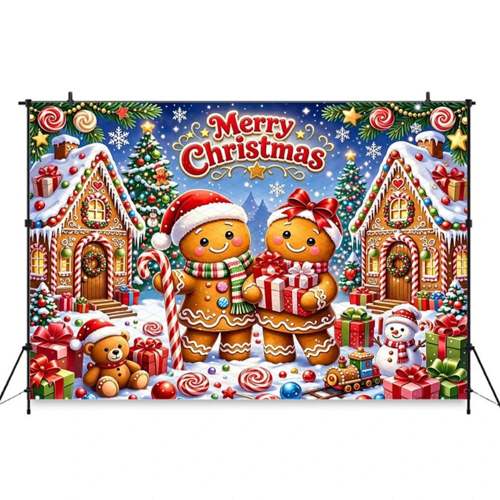Christmas Gingerbread House Lollipop Themed Banner Background Children's Birthday Party Decoration Photography Background Cloth