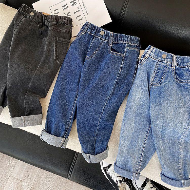 2024 Boys' Elastic Jeans: Stylish, Velvet-Lined, Loose-Fit Long Pants for Spring, Autumn, and Winter