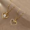 ZAKOL 2 Pieces Hot Sale Titanium Steel Zircon Inlaid Heart Pendant Necklace Exquisite Couple Necklace Fashion Zircon Gift