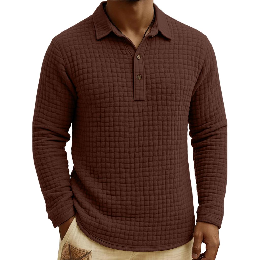Men's Quilted Knit Color Pullover Button,down Top