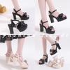 (Factory) High-heeled sandals women's thick-heeled waterproof table new soft leather thick-soled heightened comfortable and light women's shoes