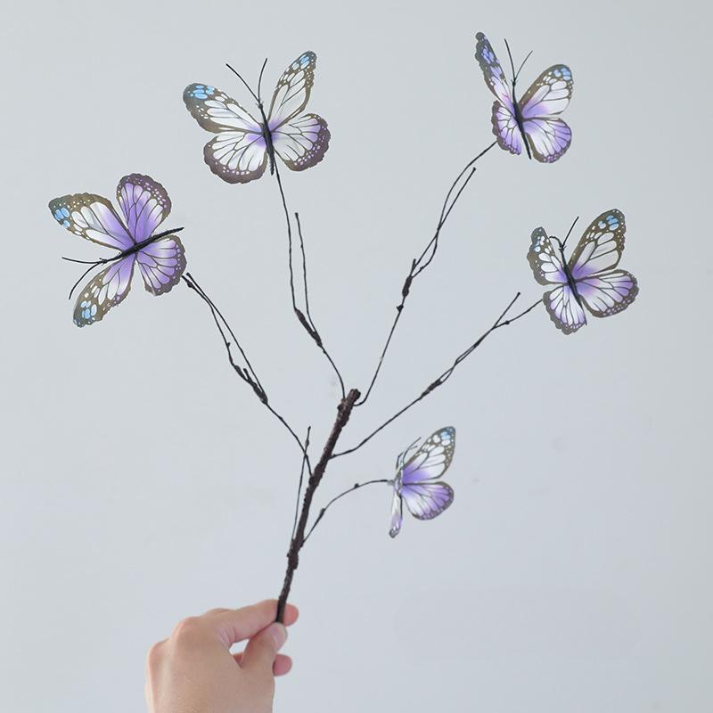 1pc Faux Plant Branch 5 Heads Butterfly Flower 47cm Home Decor Wedding Decoration Artificial Fake Flower