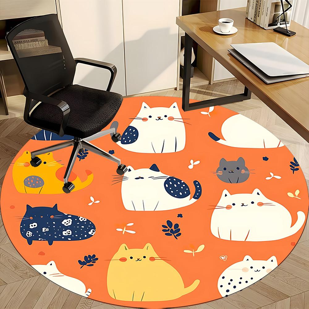 1 Stück Katzenmuster Büro Runder Teppich, Unter Bürostühlen Schlafzimmer Wohnzimmer Heimdekoration, Zimmer Deko