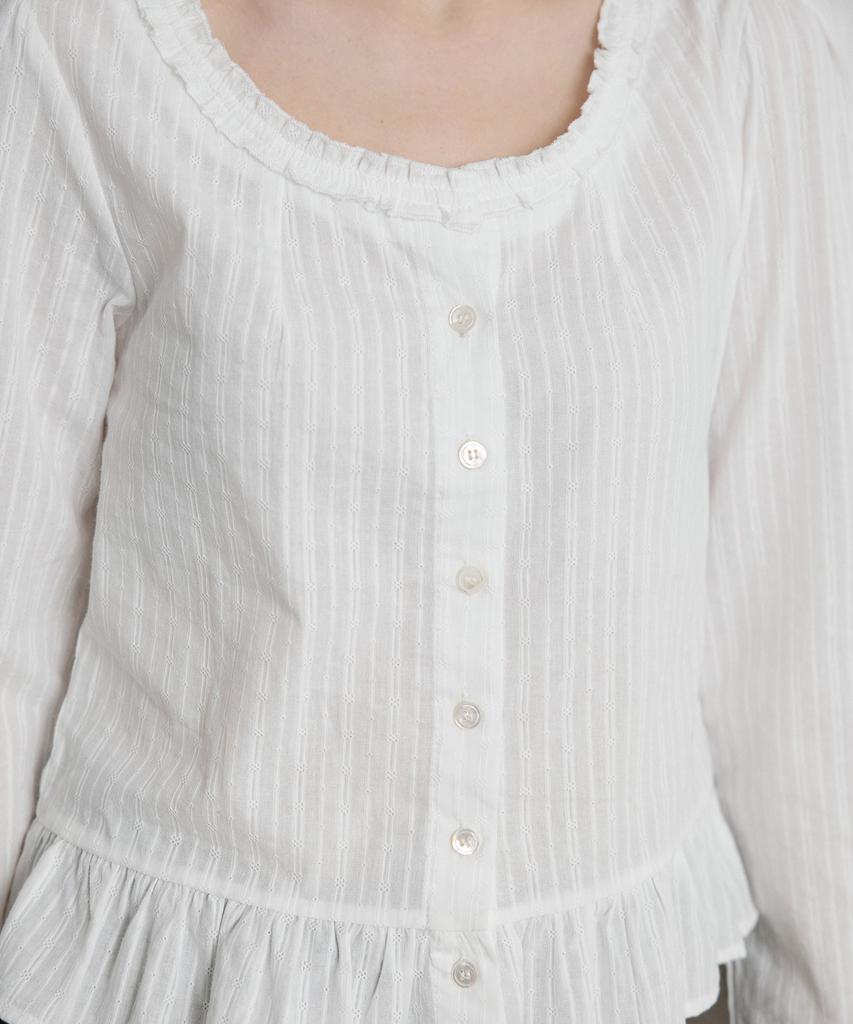 LETTER FROM MOON Notney Round Neck Frill Blouse (Ivory)