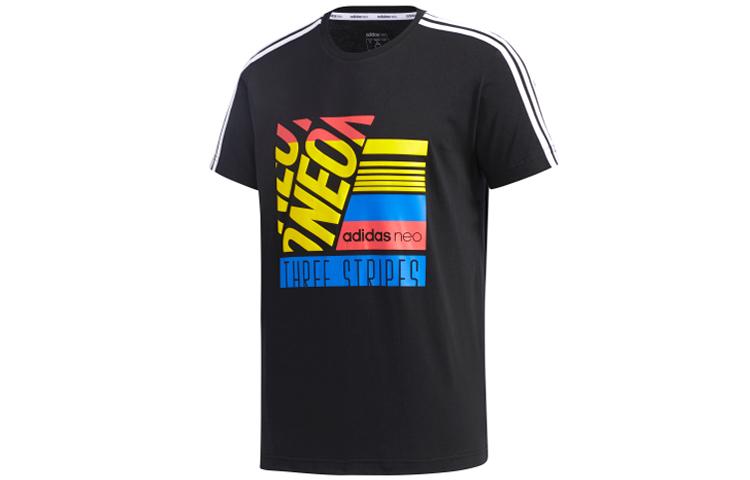 Adidas Neo Printed Pattern Crew Neck Fitted Straight Fit Short Sleeved T Shirt Men s Black GK1516 XL