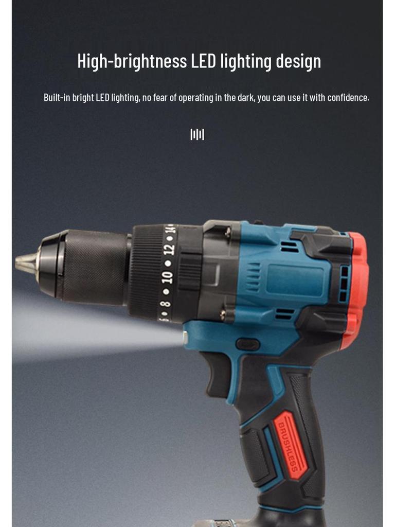150N High-Torque Rechargeable Brushless Electric Drill with Lithium Battery
